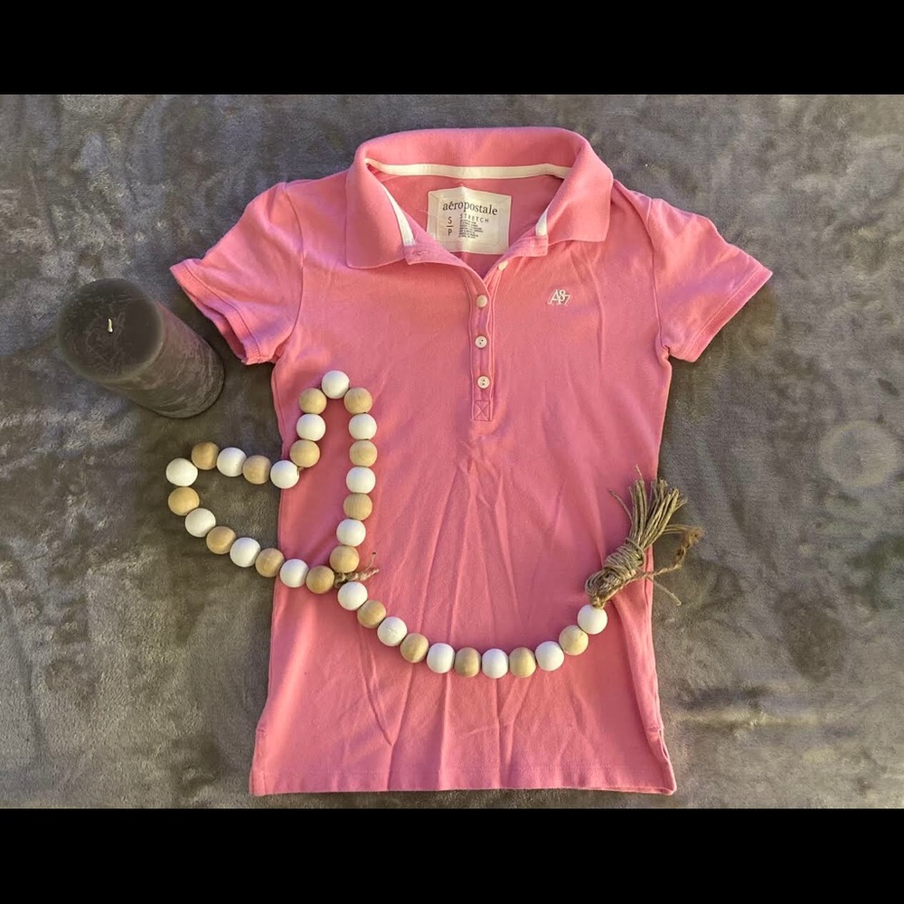Aéropostale Pink Short-Sleeve Collared Shirt